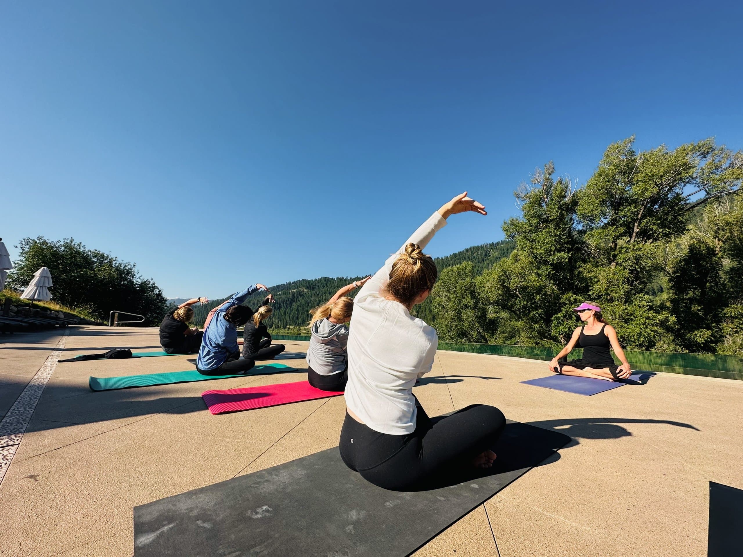 an outdoor yoga class at Snake River Sporting Club