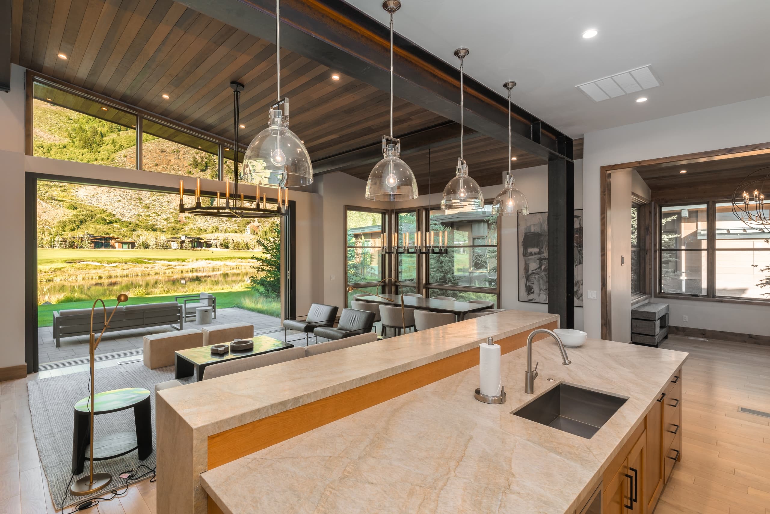 Caddis Cabin kitchen and living space at Snake River Sporting Club