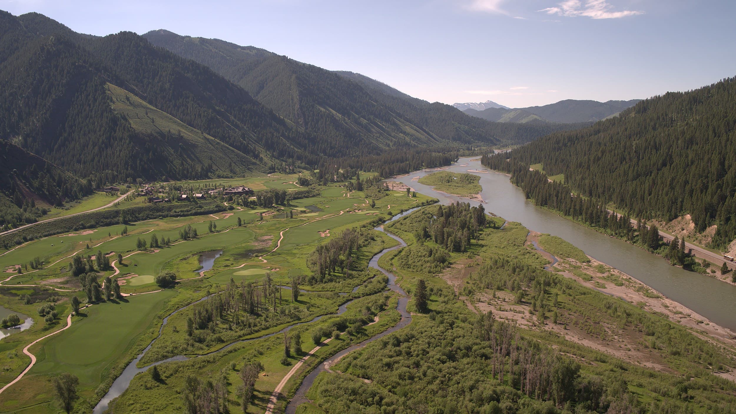 Bird's-eye view of the Snake River Canyon golf course at Snake River Sporting Club in Jackson Hole