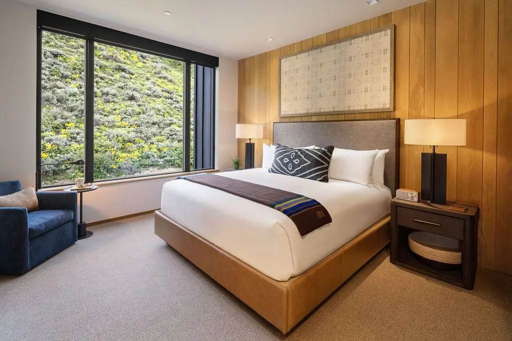 Bed in a hotel room