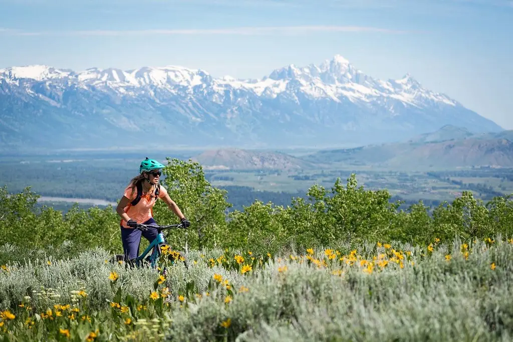 Mountain Biker with Tetons Background