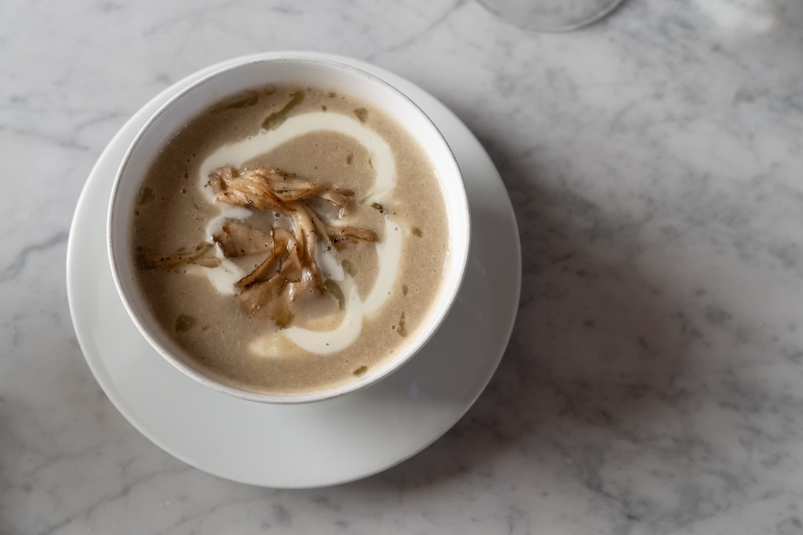 A bowl of mushroom soup from Engelmann's Bistro at Snake River Sporting Club in Jackson, WY.