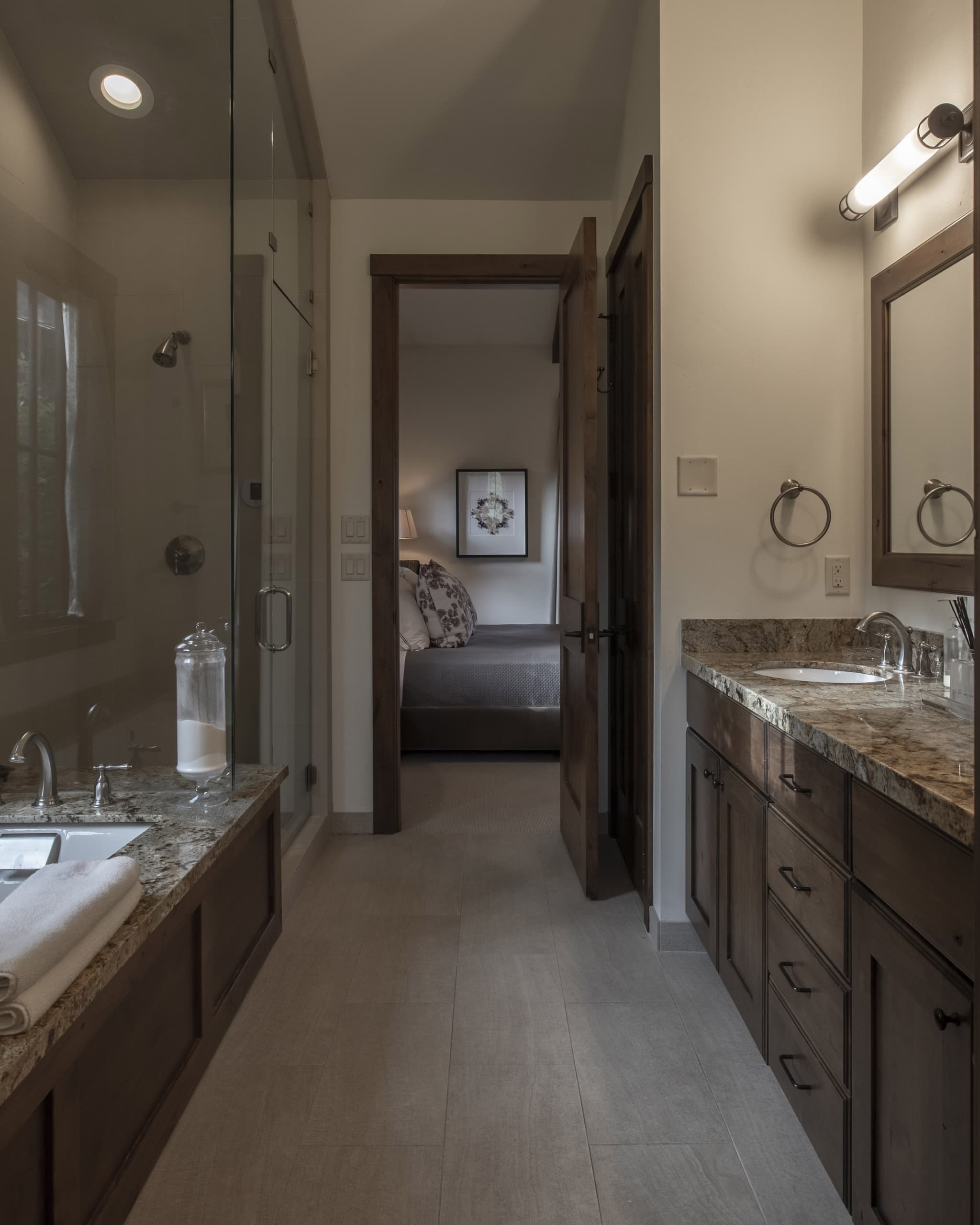 Ensuite bathroom in Martin Creek Cottage part of the Private Residence Collection at Snake River Sporting Club in WY.